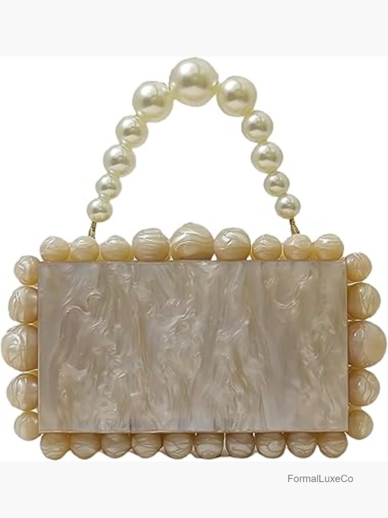 Acrylic Marble Box Clutch Purse Evening Handbag Beaded Party Prom Cocktail Bag